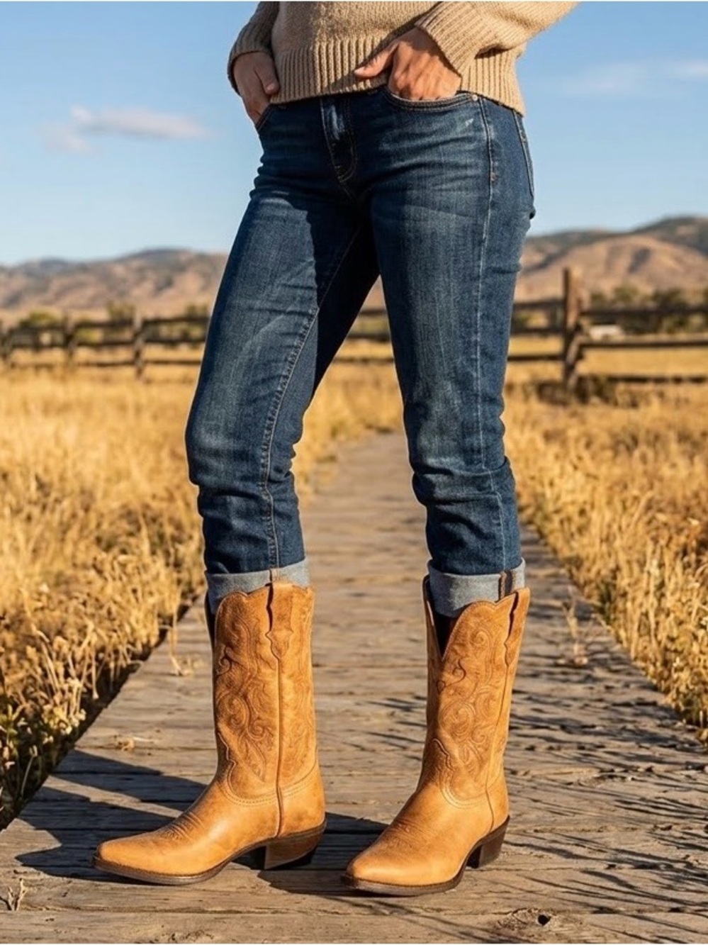 👠Justin NWOT Women’s Tan/Brown Western Cowboy Boots 8C